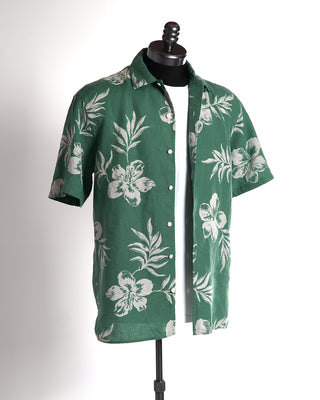 Eton Green Hibiscus Print Resort Regular Fit Shirt
