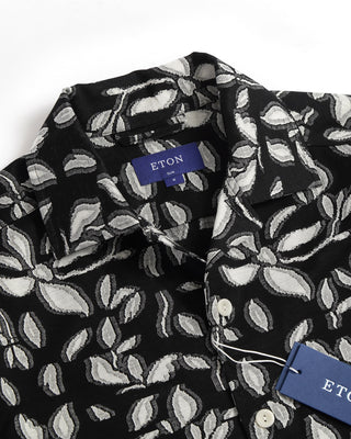 Eton Black Knit Jacquard Slim Floral Shirt 