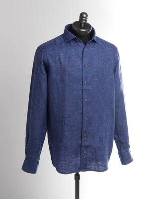 Eton Blue Linen Twill Check Contemporary Shirt