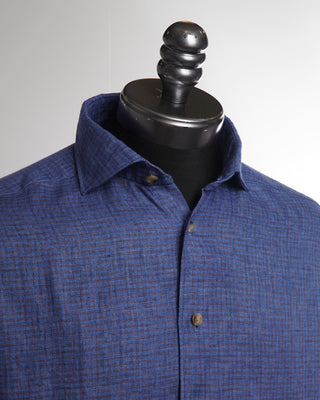 Eton Blue Linen Twill Check Contemporary Shirt