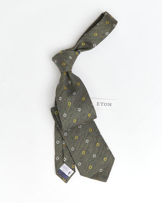 Eton Army Green Geometric Silk & Linen Tie