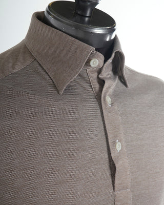 Eton Beige Oxford Cotton Pique Slim Polo Shirt