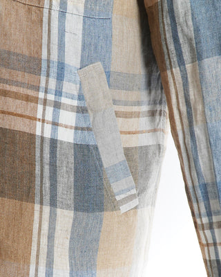 Eton Brown Plaid Linen Twill Regular Overshirt