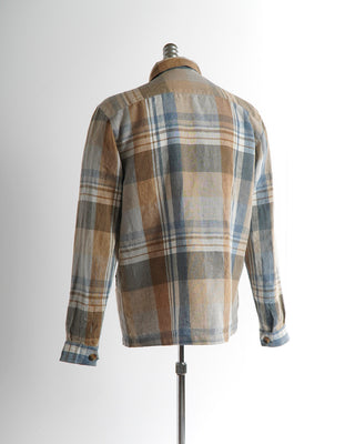 Eton Brown Plaid Linen Twill Regular Overshirt