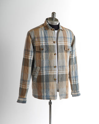 Eton Brown Plaid Linen Twill Regular Overshirt