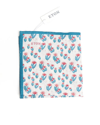 Eton Teal Floral Print Linen Pocket Square