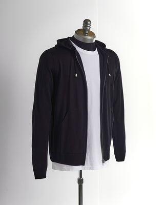 Filippo De Laurentiis Black Lightweight Merino Wool Zip Hoodie