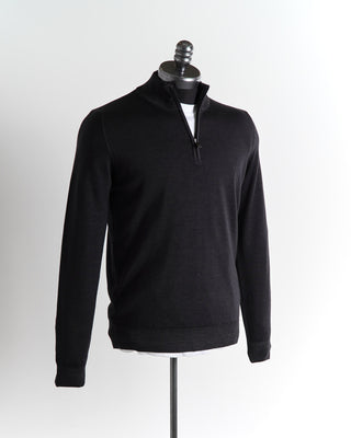 Ferrante Charcoal Grey 12 Gauge Quarter Zip Garment Dyed Wool Sweater