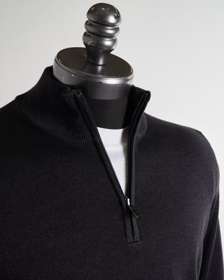 Ferrante Grey 12 Gauge Quarter Zip Garment Dyed Wool Sweater