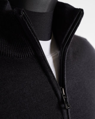Ferrante Charcoal Grey Quarter Zip Garment Dyed Wool Sweater