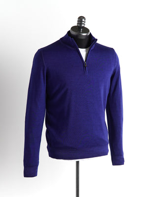 Ferrante Cobalt Blue 12 Gauge Quarter Zip Garment Dyed Wool Sweater
