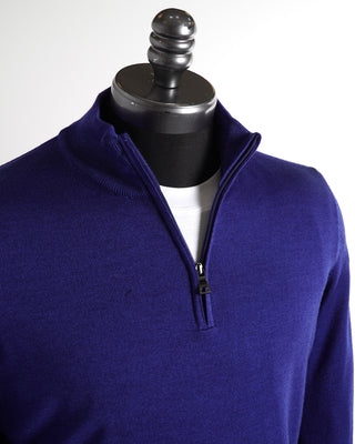 Ferrante Blue 12 Gauge Quarter Zip Garment Dyed Wool Sweater