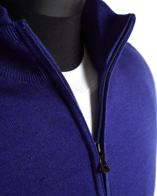 Ferrante Cobalt Blue 12 Gauge Quarter Zip Garment Dyed Sweater