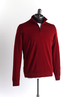 Ferrante Red 12 Gauge Quarter Zip Garment Dyed Wool Sweater