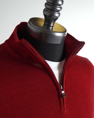 Ferrante Red Quarter Zip Garment Dyed Wool Sweater
