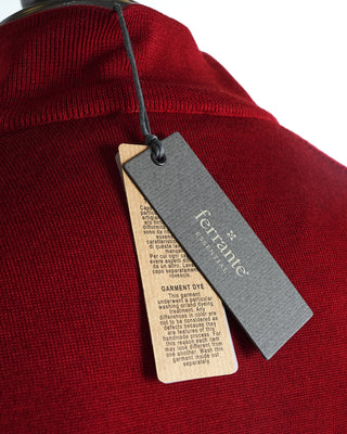 Ferrante Red Quarter Zip Garment Dyed Wool Sweater