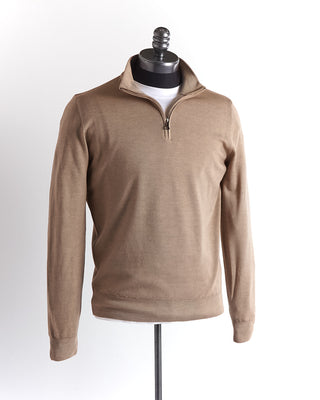Ferrante Sand 12 Gauge Quarter Zip Garment Dyed Wool Sweater