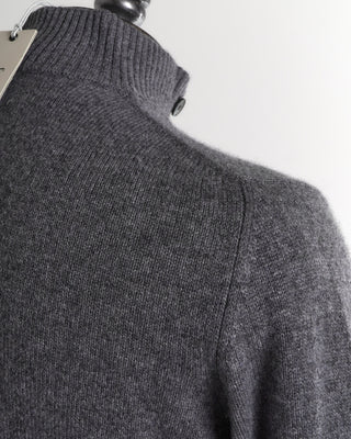 Ferrante Grey Cashmere 7 Gauge Button Mock Sweater