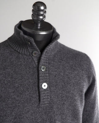 Ferrante Grey 100% Cashmere Button Mock Sweater