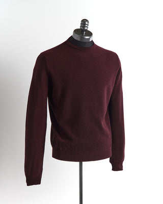 Filippo De Laurentiis Burgundy Seedstitch Merino Wool Crewneck Sweater