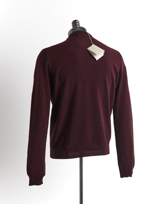 Filippo De Laurentiis Burgundy Seedstitch Wool Crewneck Sweater