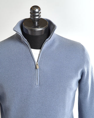 Filippo De Laurentiis Light Blue Wool Quarter Zip Sweater