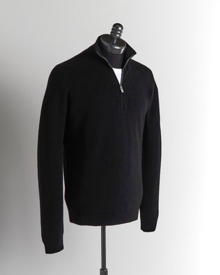 Filippo De Laurentiis Black Mezza Merino Quarter Zip Sweater