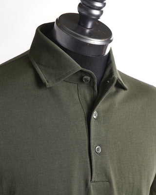 Filippo De Laurentiis Standup Collar Olive Green Cotton Polo Shirt 