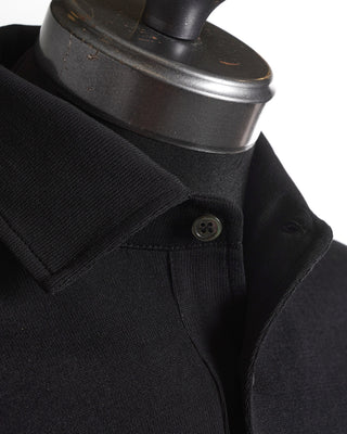 Filippo De Laurentiis Standup Collar Black Cotton Polo Shirt