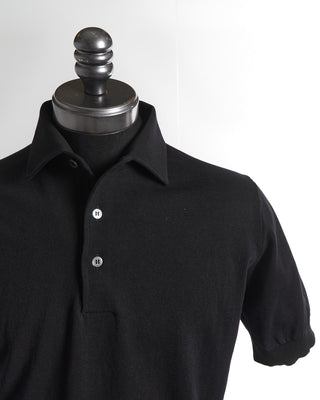 Filippo De Laurentiis Lightweight Black Crepe Cotton Polo Shirt 