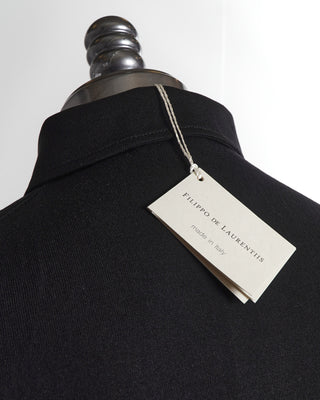 Filippo De Laurentiis Standup Collar Black Crepe Cotton Polo Shirt 