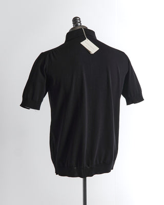 Filippo De Laurentiis Standup Collar Black Crepe Cotton Polo Shirt 