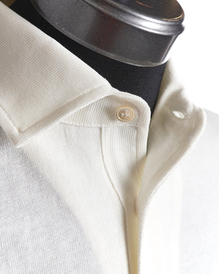 Filippo De Laurentiis Standup Collar Cream Crepe Cotton Polo Shirt 