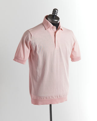 Filippo De Laurentiis Standup Collar Light Pink Crepe Cotton Polo Shirt 