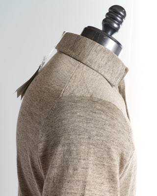 Filippo De Laurentiis Standup Collar Beige Linen Polo Shirt Shoulder