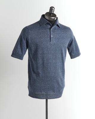 Filippo De Laurentiis Standup Collar Linen Polo Shirt 
