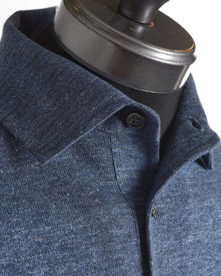 Filippo De Laurentiis Blue Standup Collar Linen Polo Shirt 