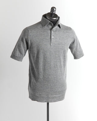 Filippo De Laurentiis Grey Standup Collar Linen Polo Shirt 