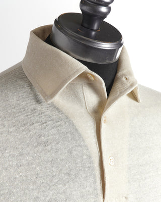 Filippo De Laurentiis Standup Collar Linen Cotton Polo Shirt