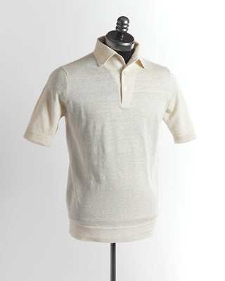 Filippo De Laurentiis Natural Standup Collar Linen Polo Shirt