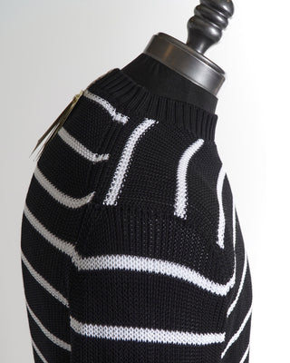 Filippo De Laurentiis Lightweight Cotton Black Striped Crewneck Sweater 