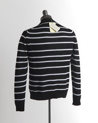 Filippo De Laurentiis Lightweight Giza Black Cotton Striped Crewneck Sweater 