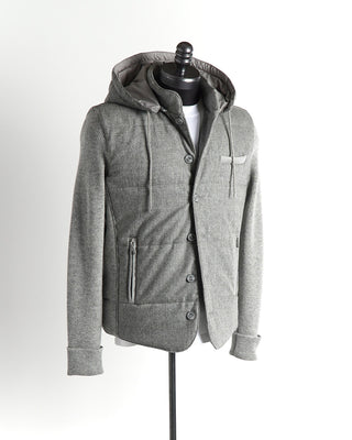 Gran Sasso Light Grey Hybrid Sartorial Sweater Jacket w/ Removable Hood