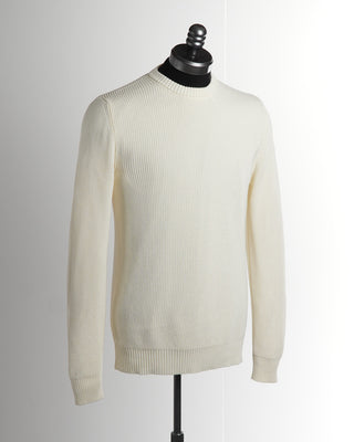 Gallia Milano Ivory Cotton Ribbed Crewneck Sweater 