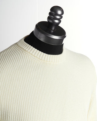 Gallia Milano Ecru Cotton Ribbed Crewneck Sweater 