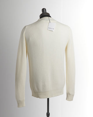Gallia Milano Ivory Cotton Ribbed Crewneck Sweater 