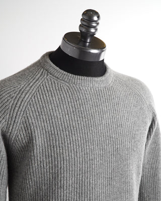 Gim Light Grey Lambswool Fisherman Crewneck Sweater