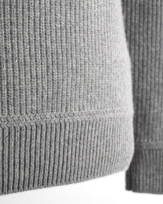 Gim Light Grey Super 160's Lambswool Ribbed Crewneck Sweater