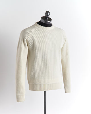 Gim Ivory Super 160's Lambswool Fisherman Crewneck Sweater