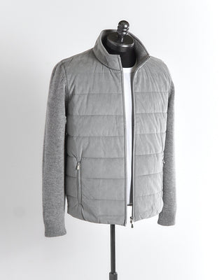 Gran Sasso Grey Alcantara Down Zip Sweater Jacket